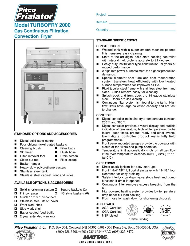 Pitco TURBOFRY 2000 Specification sheet