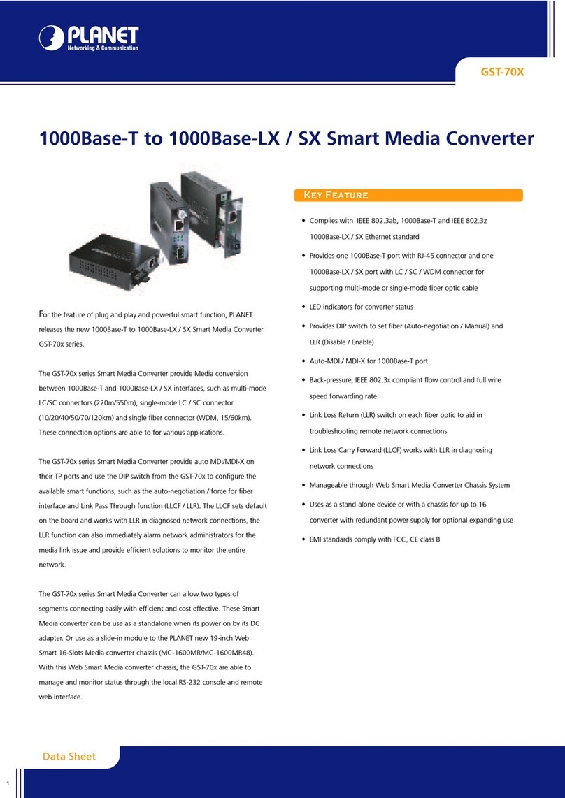 Planet SMART MEDIA CONVERTER GST-70X Specifications
