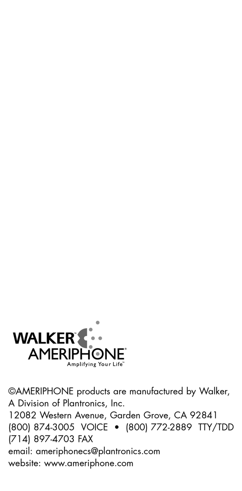 Plantronics Walker Ameriphone Fire Alarm user manual