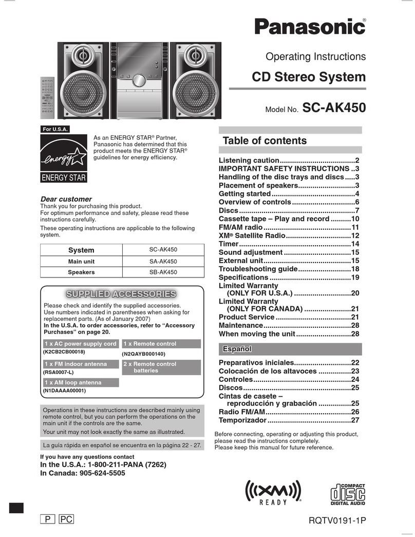 Panasonic SCAK450 - CD STEREO SYSTEM operating instructions