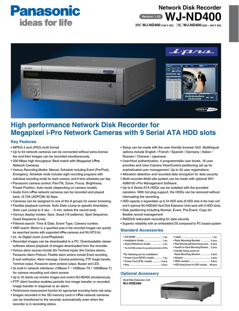 Panasonic WJND400 - NETWORK DISK RECORDER Specifications