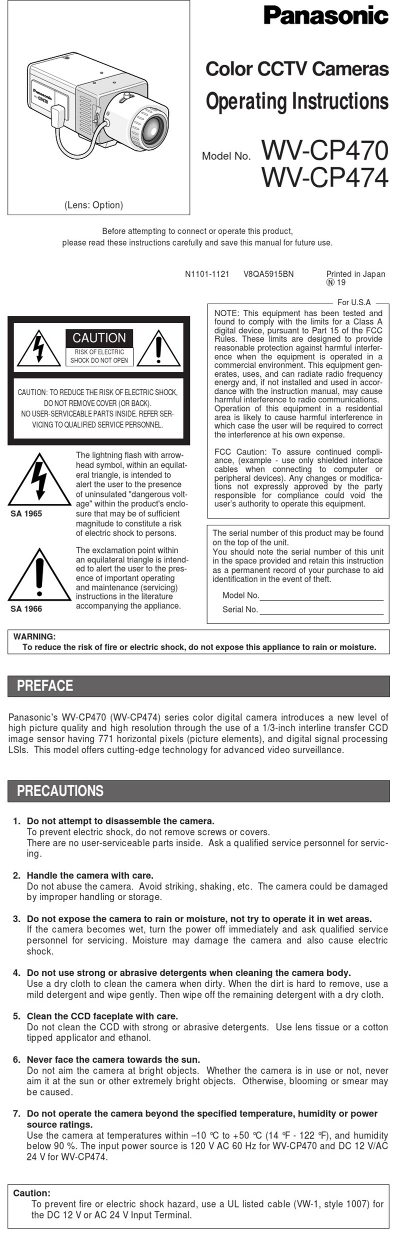 Panasonic WV-CP470 Series User manual