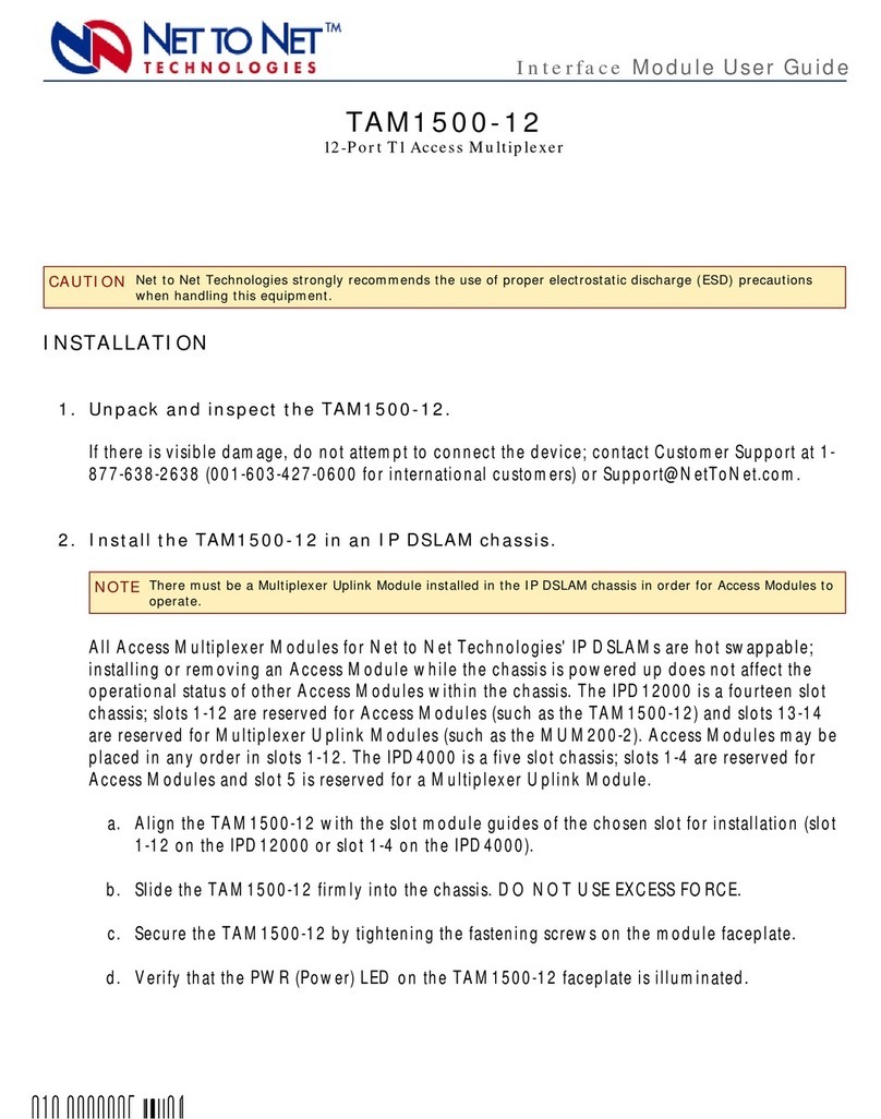 Net to Net Technologies 12-Port T1 Access Multiplexer TAM1500-12 User manual Net to Net Technologies 12-Port T1 Access Multiplexer TAM1500-12 User manual