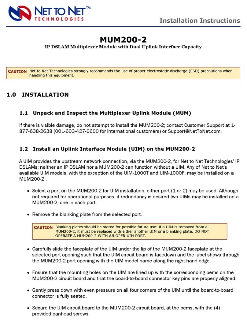 Net to Net Technologies IP DSLAM Multiplexer Module MUM200-2 installation instructions