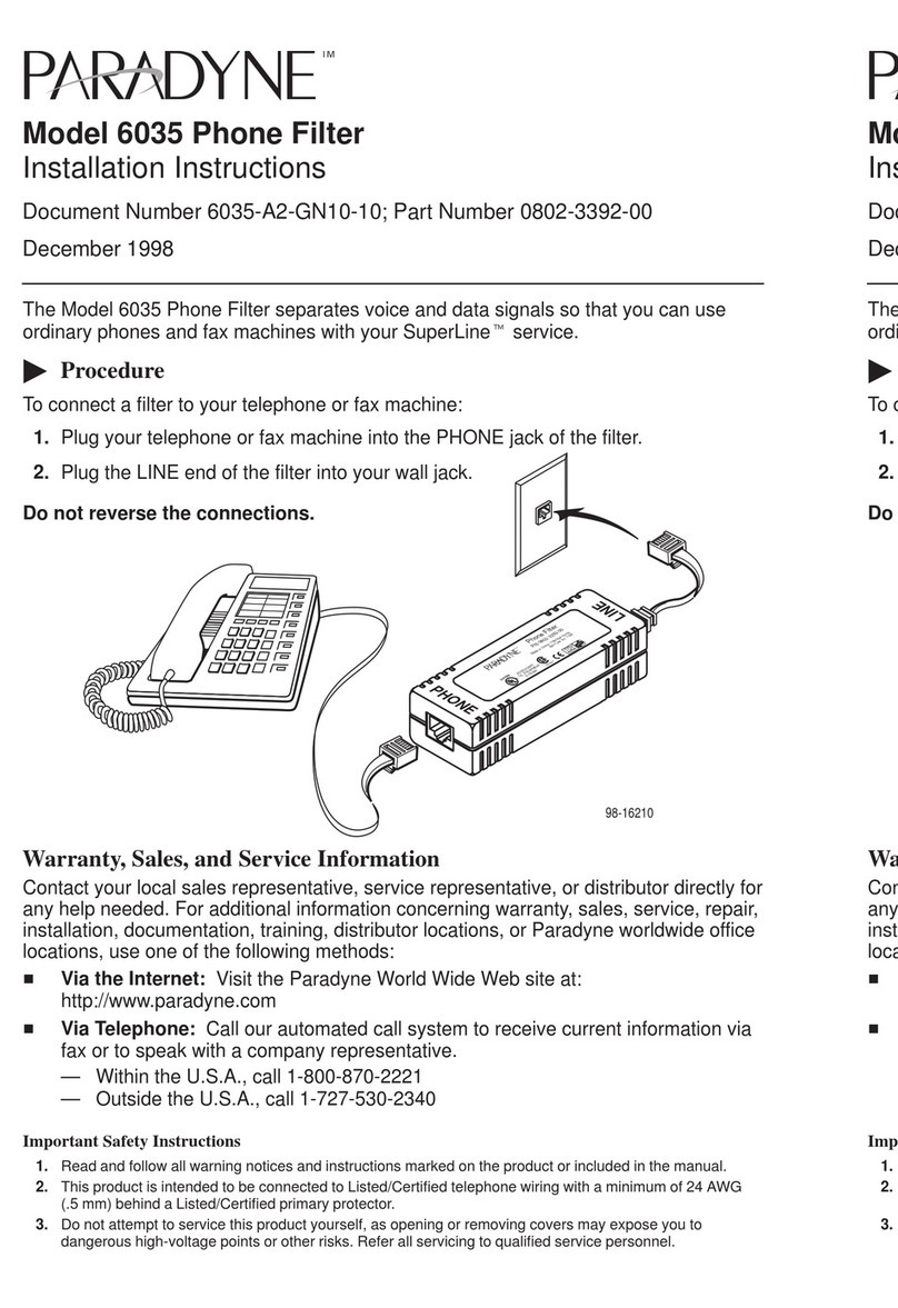 Paradyne Phone Filter 6035 installation instructions