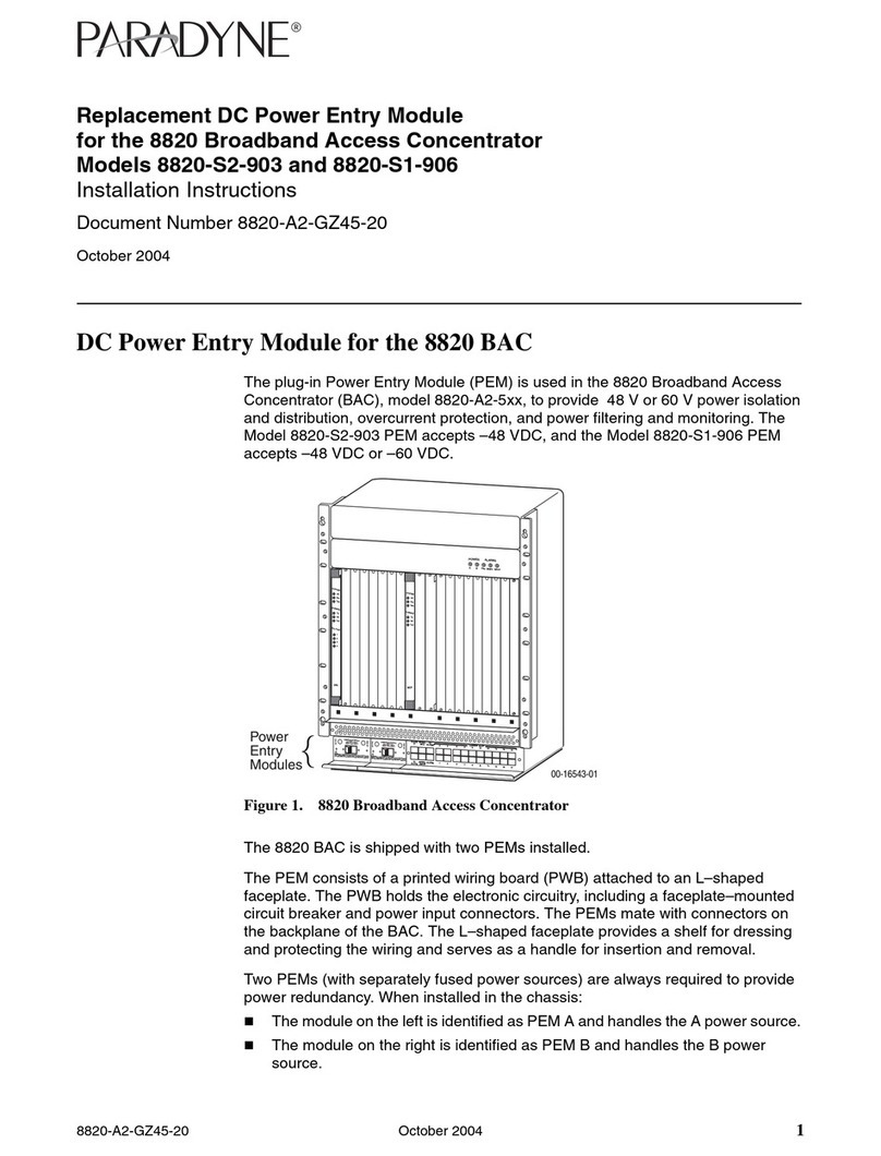 Paradyne DC Power Entry Module 8820-S1-906 User manual
