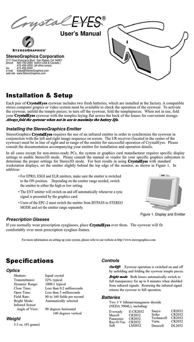 StereoGraphics Crystal Eyes Wear user manual StereoGraphics Crystal Eyes Wear user manual