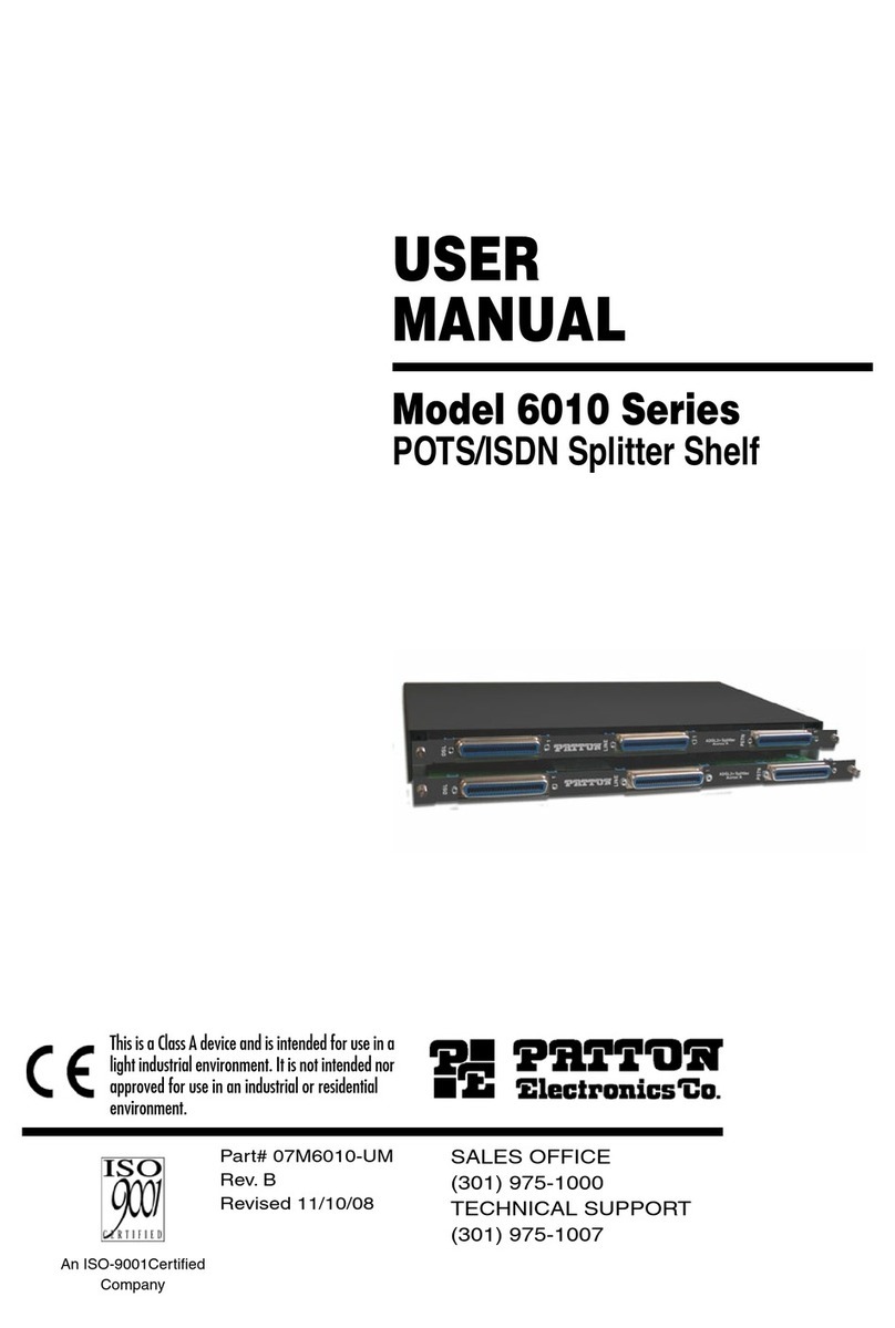 Patton electronics POTS/ISDN Splitter Shelf 6010 Series user manual