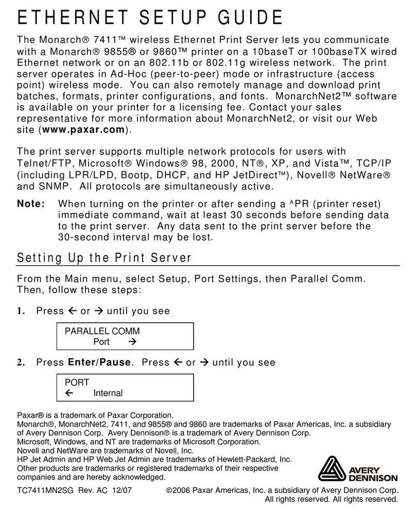 Avery Dennison Wireless Ethernet Print Server Monarch 7411 Setup guide