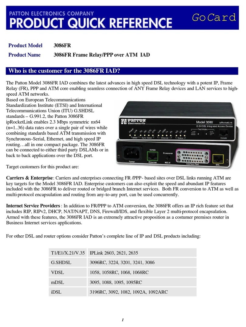 Patton electronics ipRocketLink 3086FR quick reference