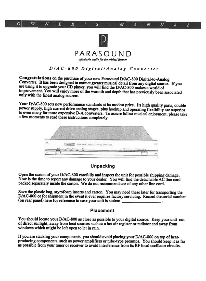 Parasound D/AC-800 owner's manual