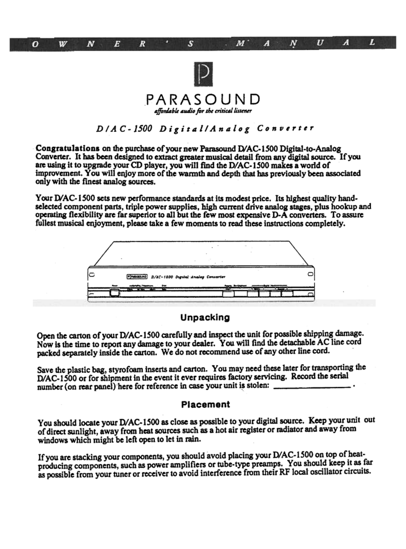 Parasound D / A C -1500 user manual
