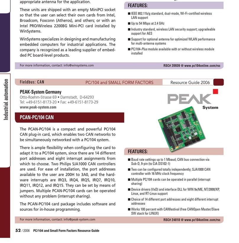 Peak PCAN-PC/104 Series Features Peak PCAN-PC/104 Series Features