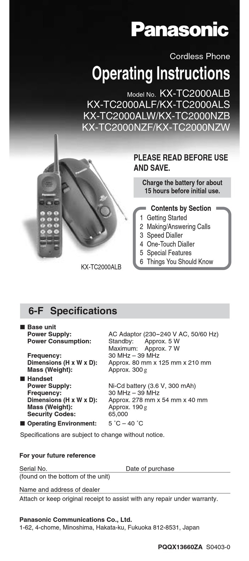 Panasonic KX-TC2000NZB User manual
