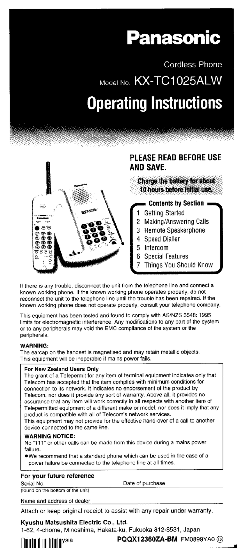 Panasonic KX-TC1025ALW operating instructions