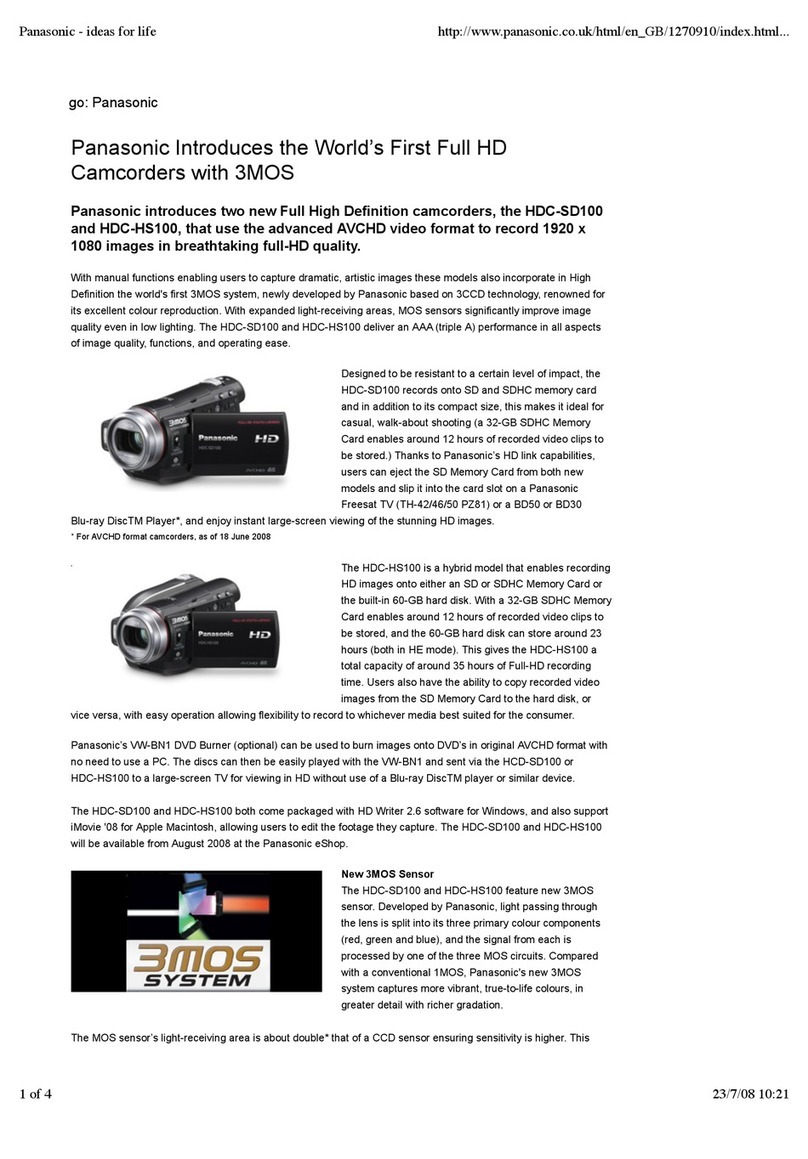 Panasonic HDC HS100 - Flash Memory High Definition... User manual