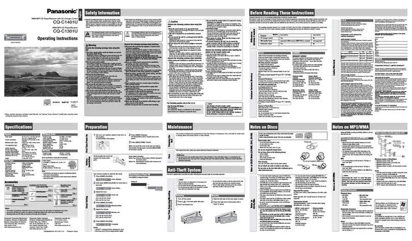 Panasonic CQC1401U - AUTO RADIO/CD DECK operating instructions