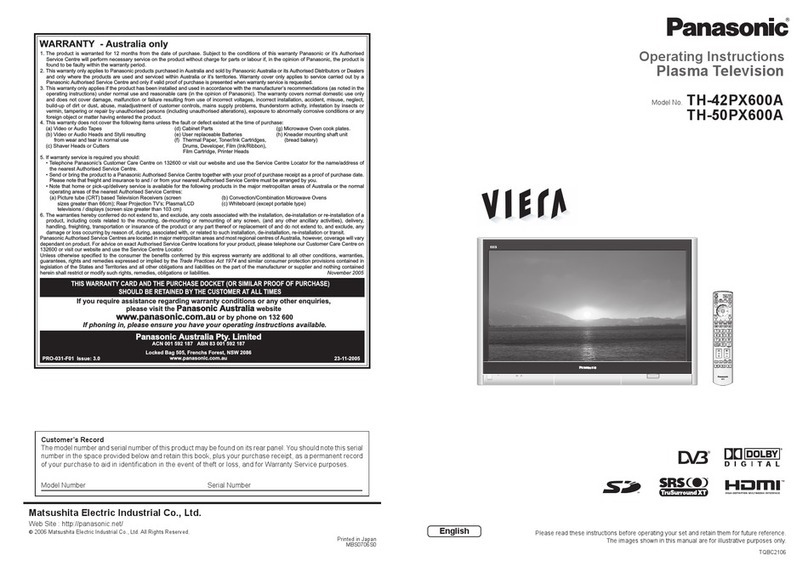 Panasonic Viera TH-42PX600A User manual