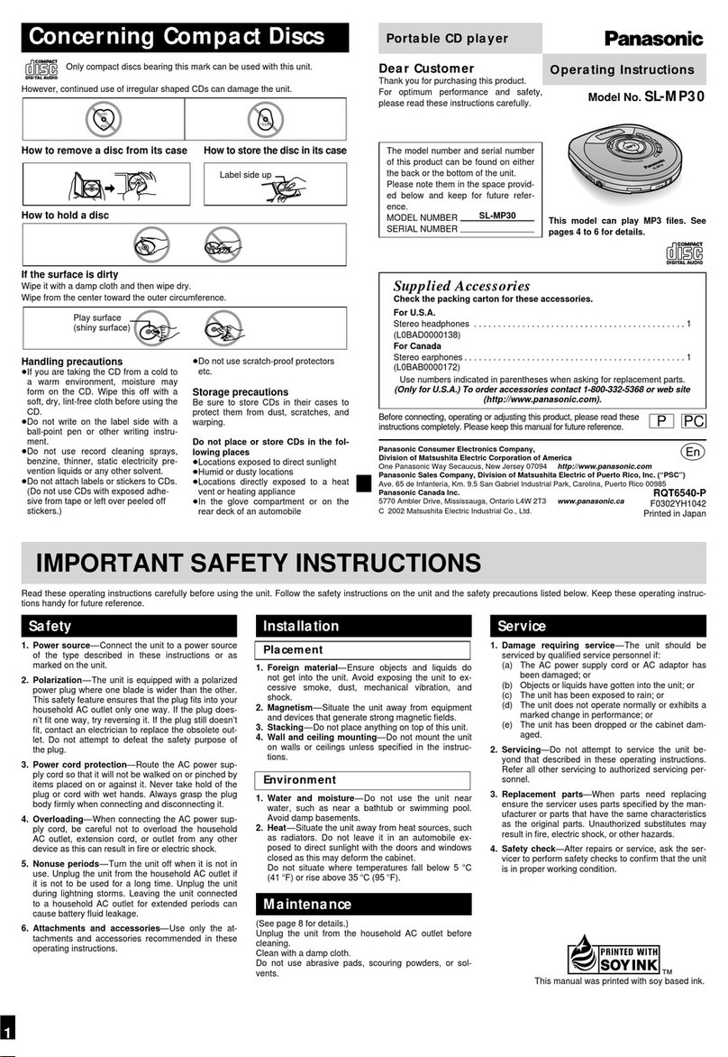 Panasonic SLMP35 - PORT. CD PLAYER User manual