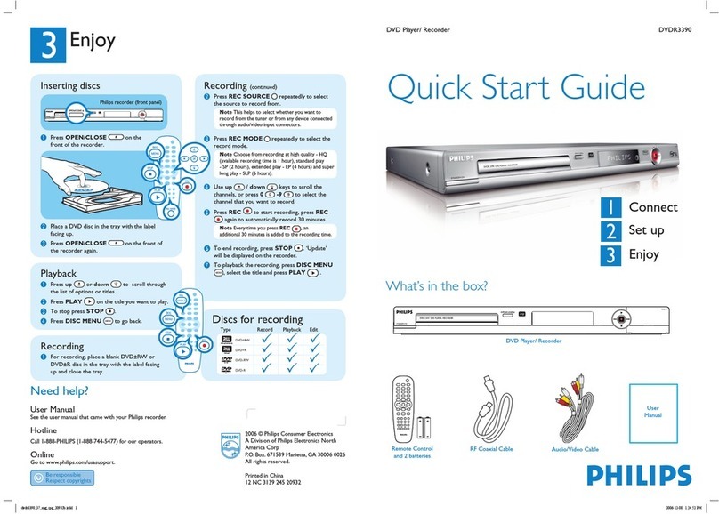 Philips DVDR3390 quick start guide