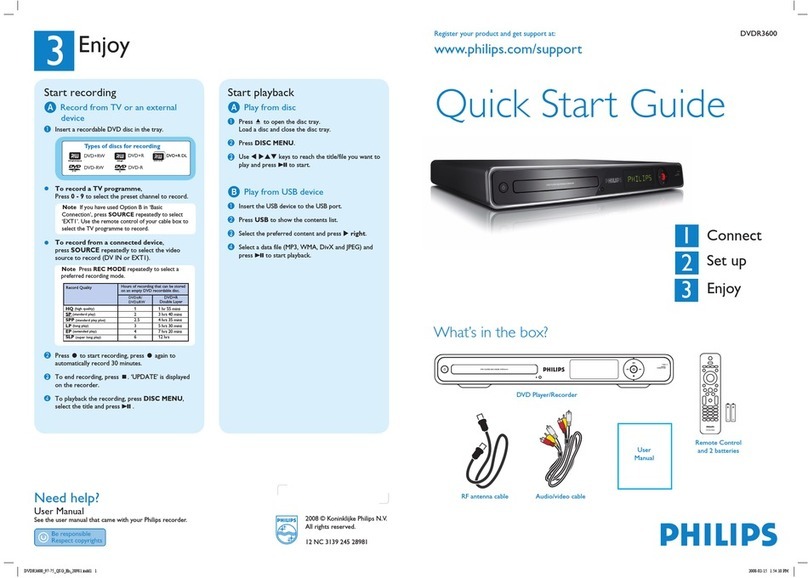 Philips DVDR3600 quick start guide