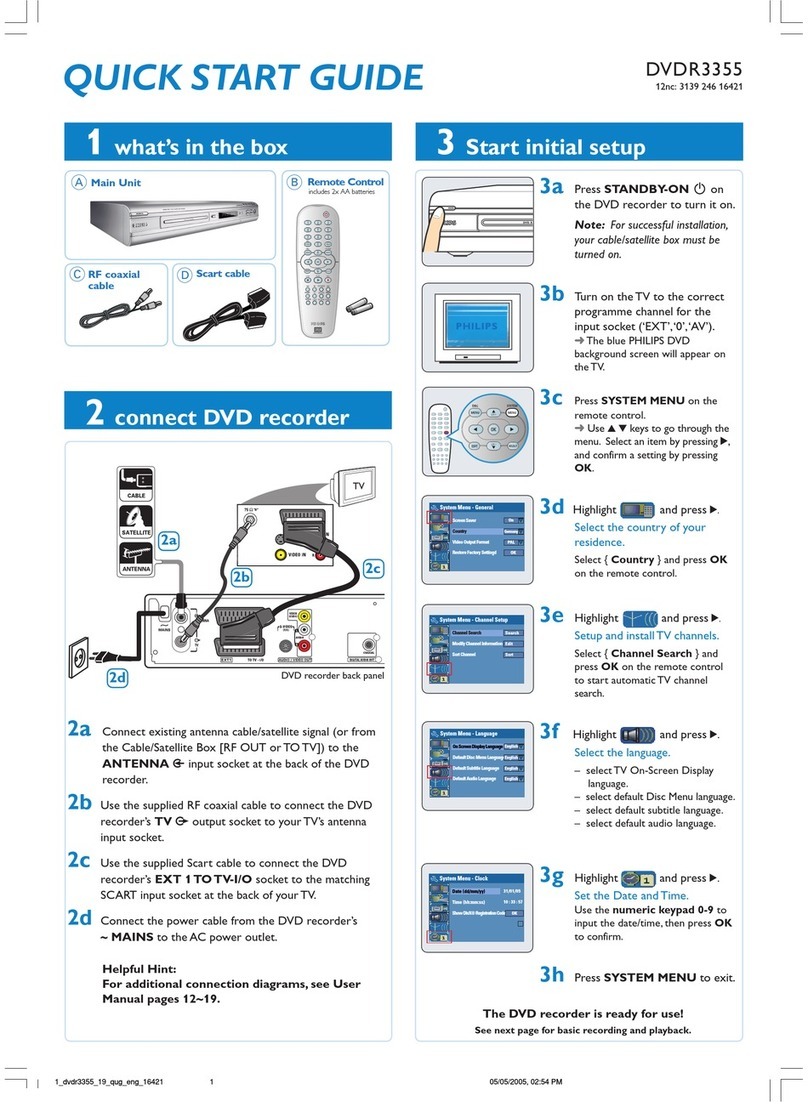Philips DVDR3355/02B quick start guide