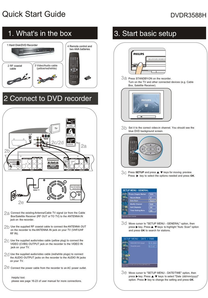 Philips DVDR3588H/93 quick start guide