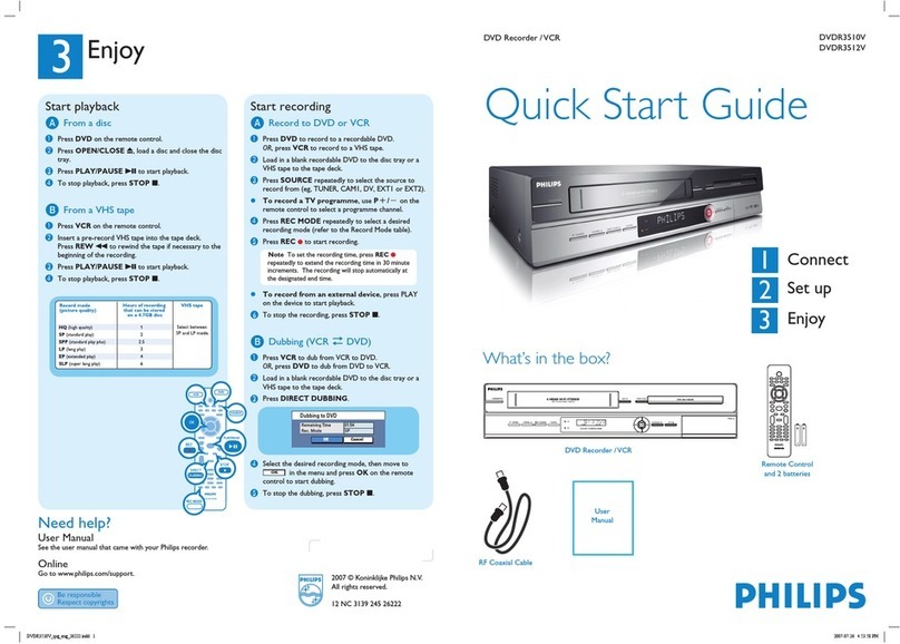 Philips DVDR3512V/12 quick start guide