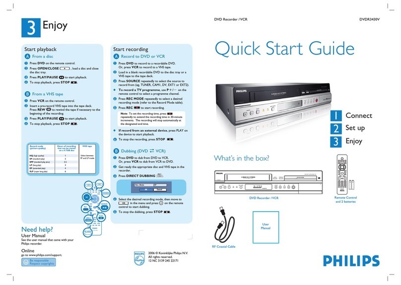 Philips DVDR3430V/05B quick start guide