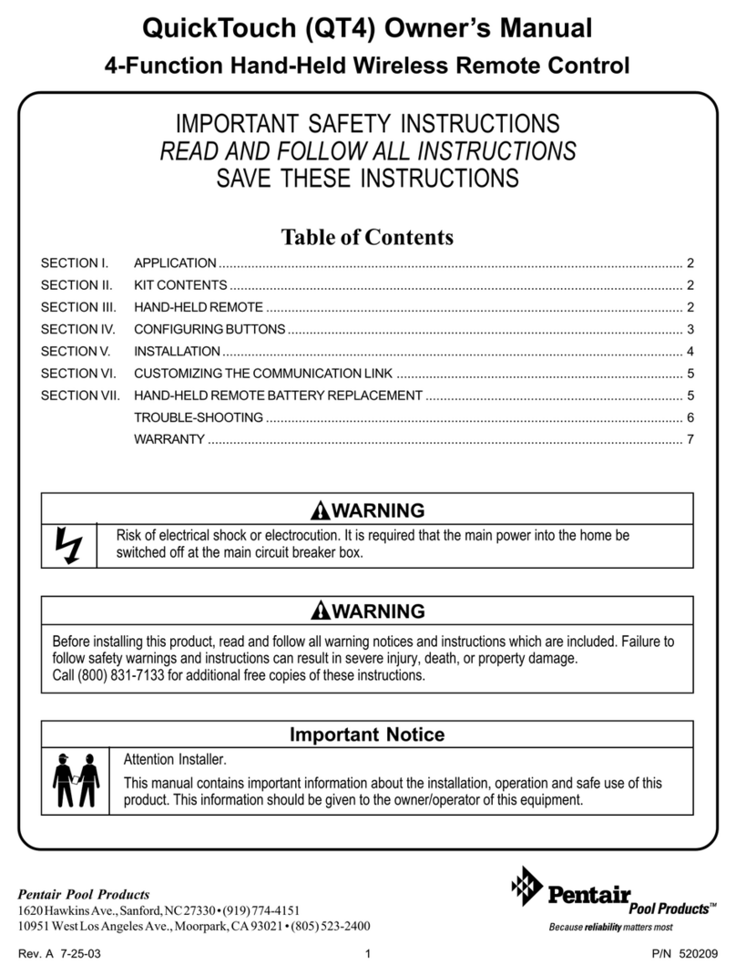 Pentair QuickTouch QT4 User manual