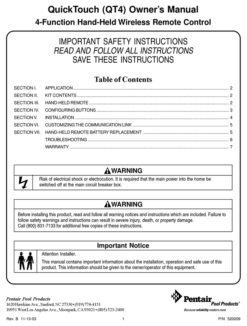 Pentair QuickTouch QT4 User manual
