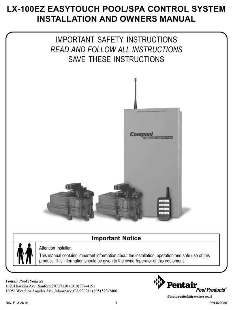 Pentair EasyTouch Pool/Spa Control System LX-100EZ Installation and owner's manual