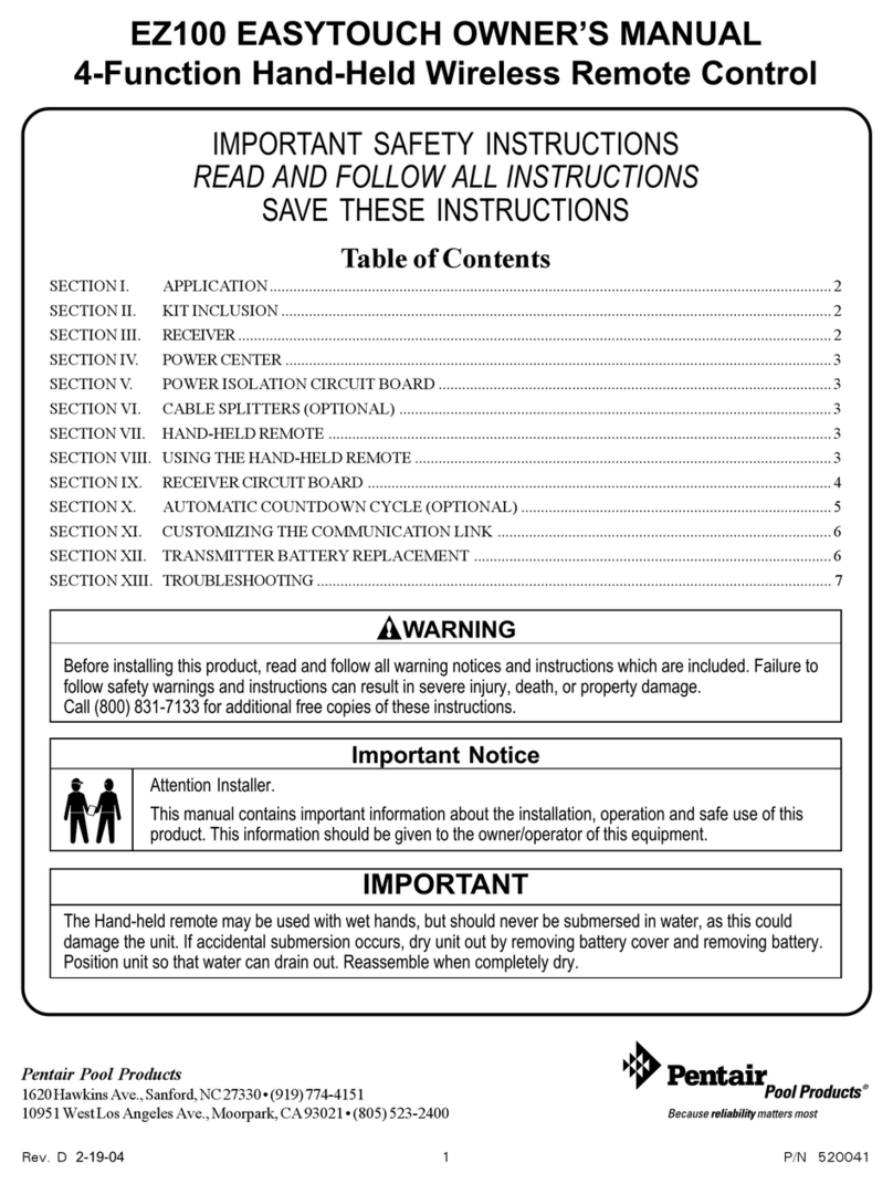 Pentair EASYTOUCH EZ100 User manual