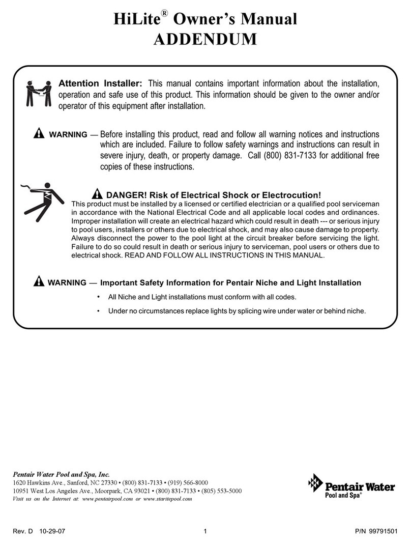 Pentair Pool Products HiLite Owner's manual addendum