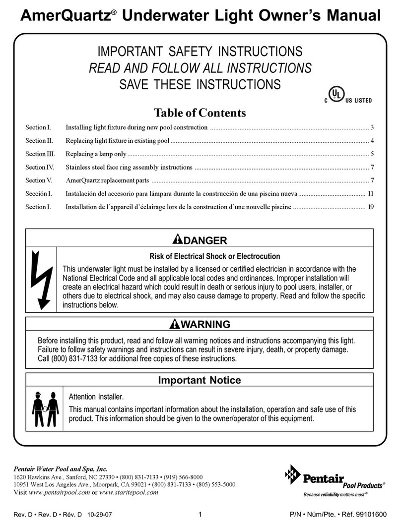 Pentair Underwater Light AmerQuartz User manual