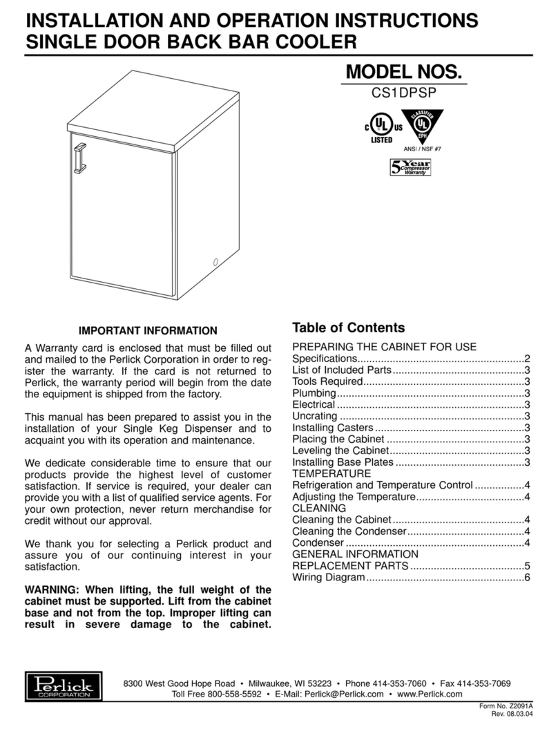 Perlick CS1DPSP Installation and operation instructions
