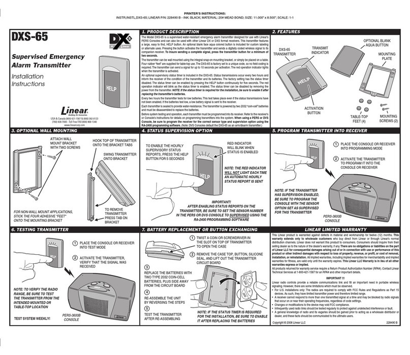 Linear Supervised Emergency Alarm Transmitter... User manual