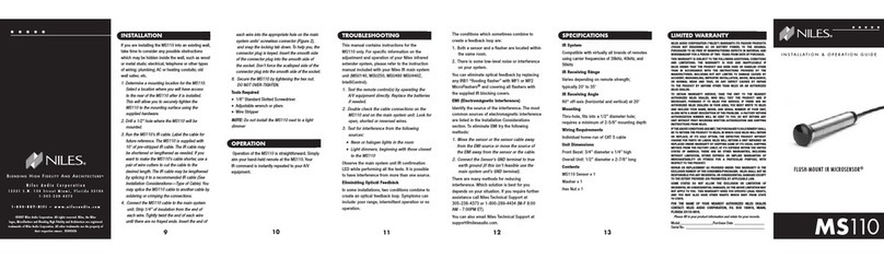 Niles Flush-Mount IR MicroSensor MS110 Operating instructions Niles Flush-Mount IR MicroSensor MS110 Operating instructions