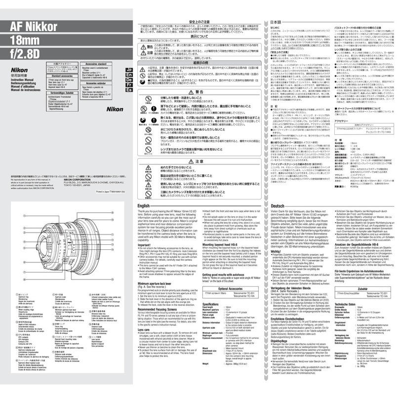 Nikon AF Nikkor 18mm f/2.8D instruction manual
