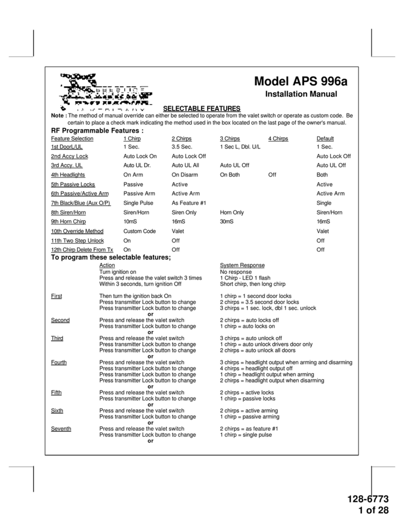 Audiovox APS996A - Prestige Remote Security System User manual Audiovox APS996A - Prestige Remote Security System User manual