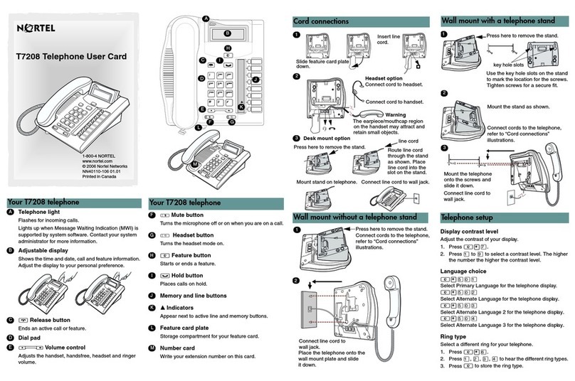 Nortel T7208 Parts list manual