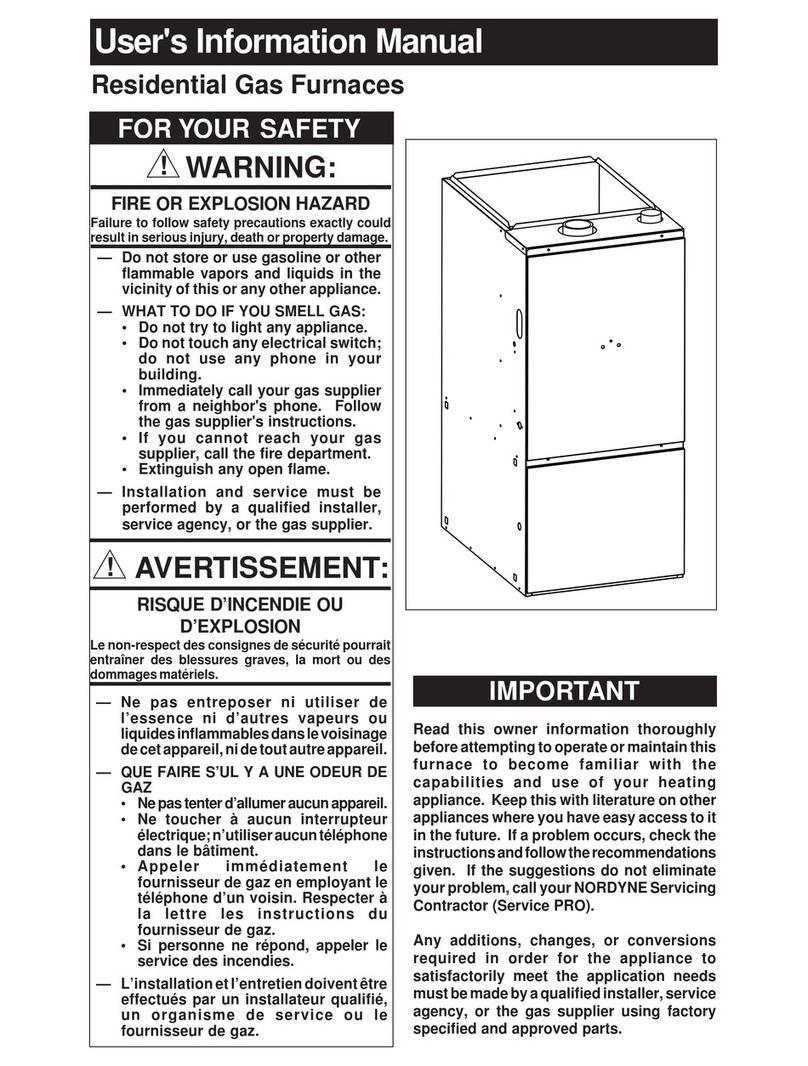 Nordyne Residential Gas Furnaces User's information manual