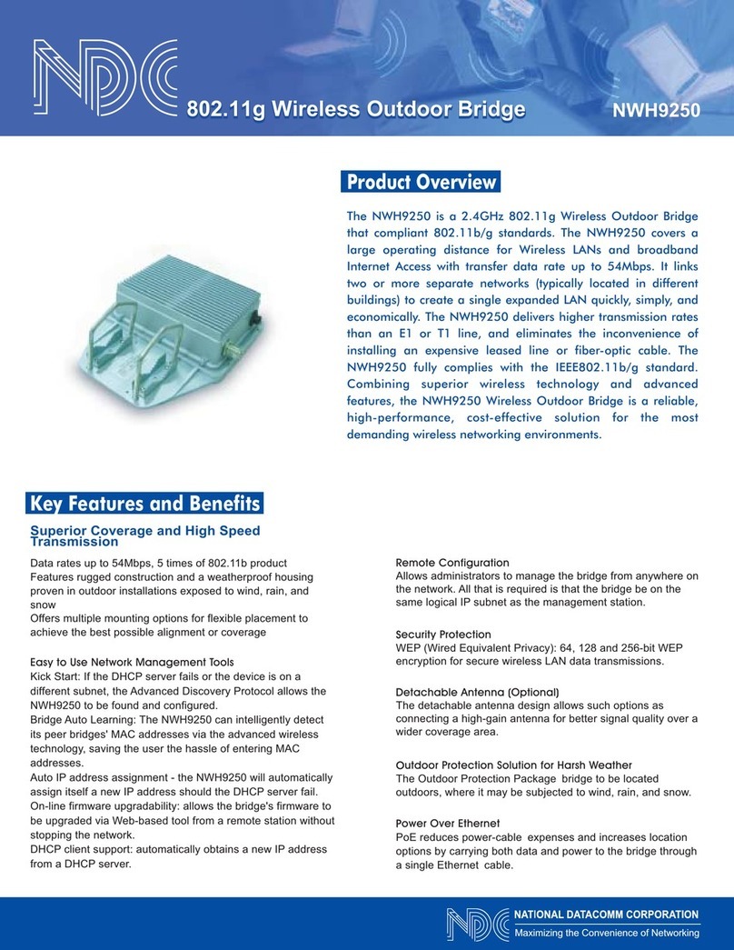 NDC 802.11g Wireless Outdoor Bridge NWH9250 Specifications