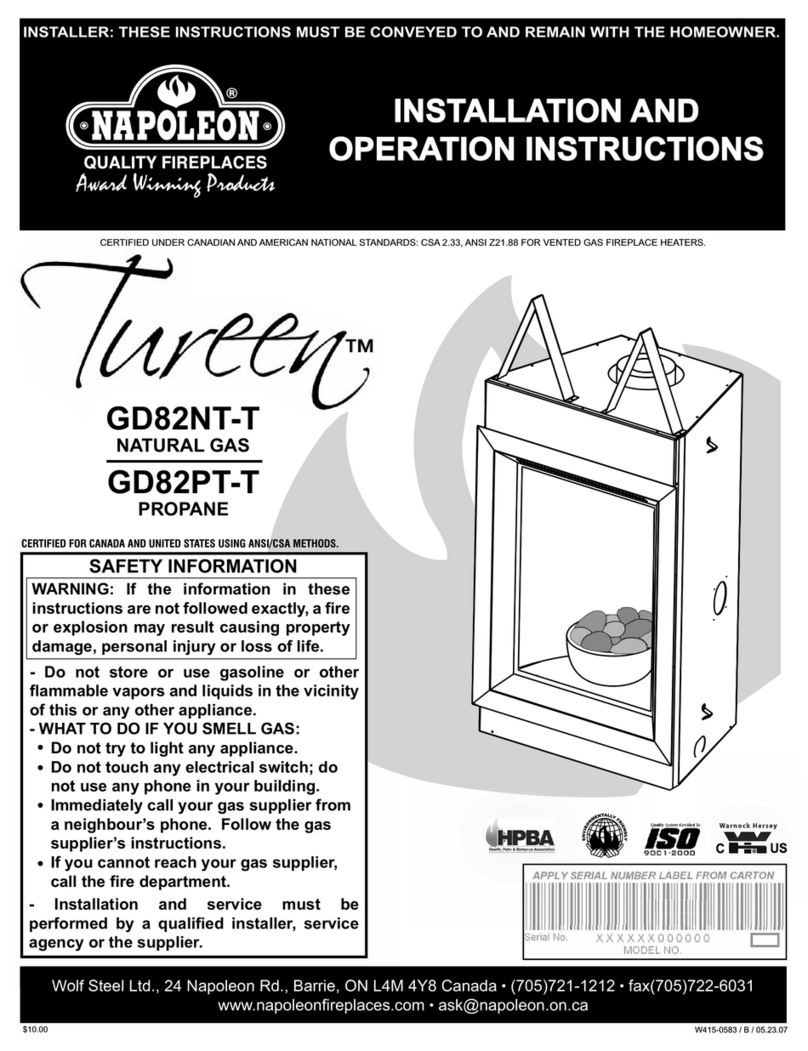 Napoleon Tureen GD82NT-T Installation and operation instructions