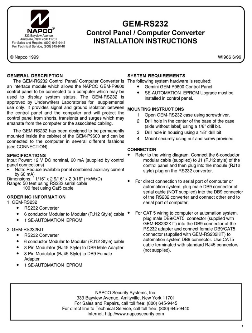 NAPCO GEM-RS232 installation instructions