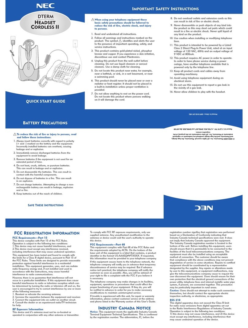 NEC Headset Cordless User manual