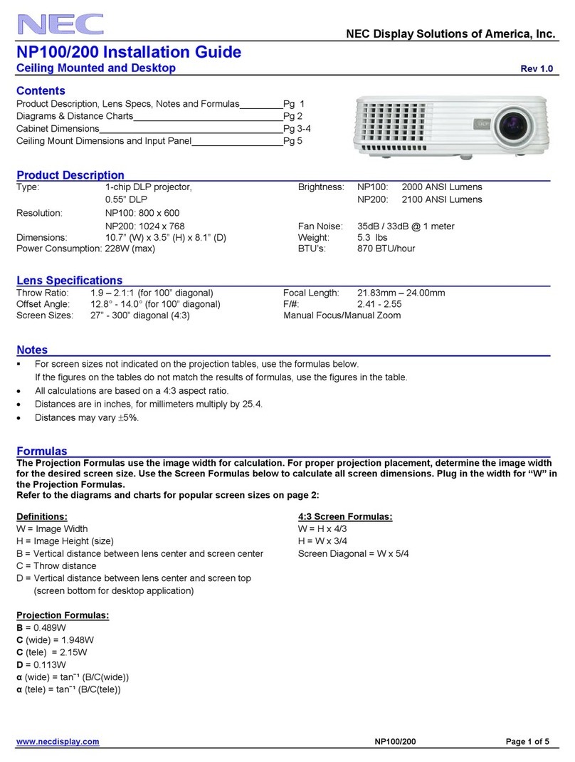 NEC NP200 - XGA DLP Projector installation guide