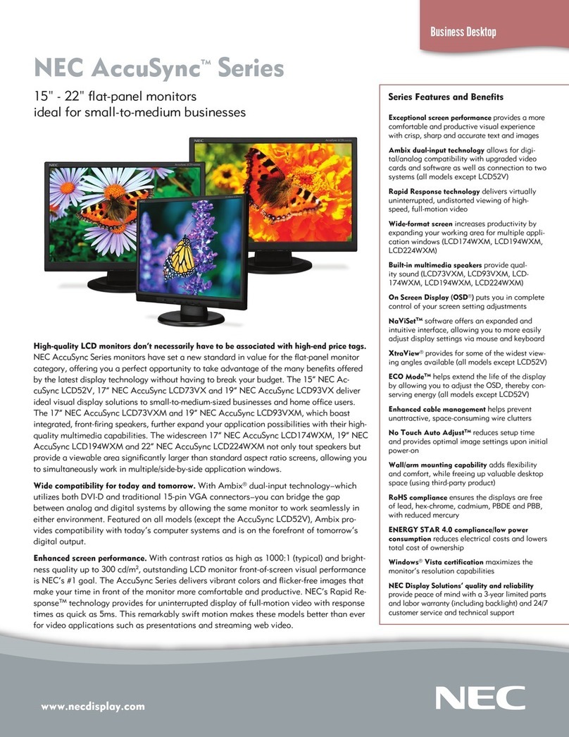 NEC ASLCD73VXM-BK - AccuSync - 17" LCD Monitor User manual