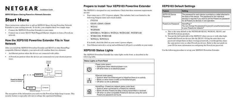 NETGEAR XEPS103 - Space Saving Powerline Network Extender... User manual