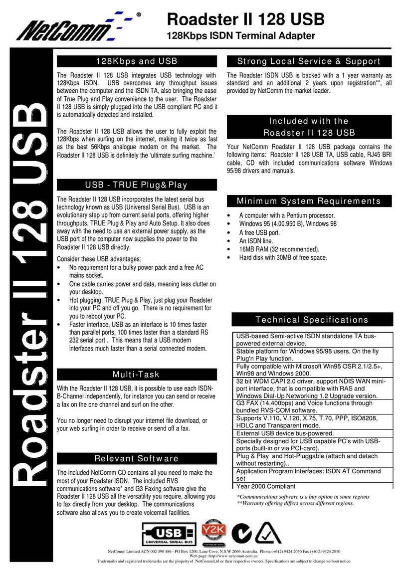 NetComm 128Kbps ISDN Terminal Adapter II 128 USB Technical specifications